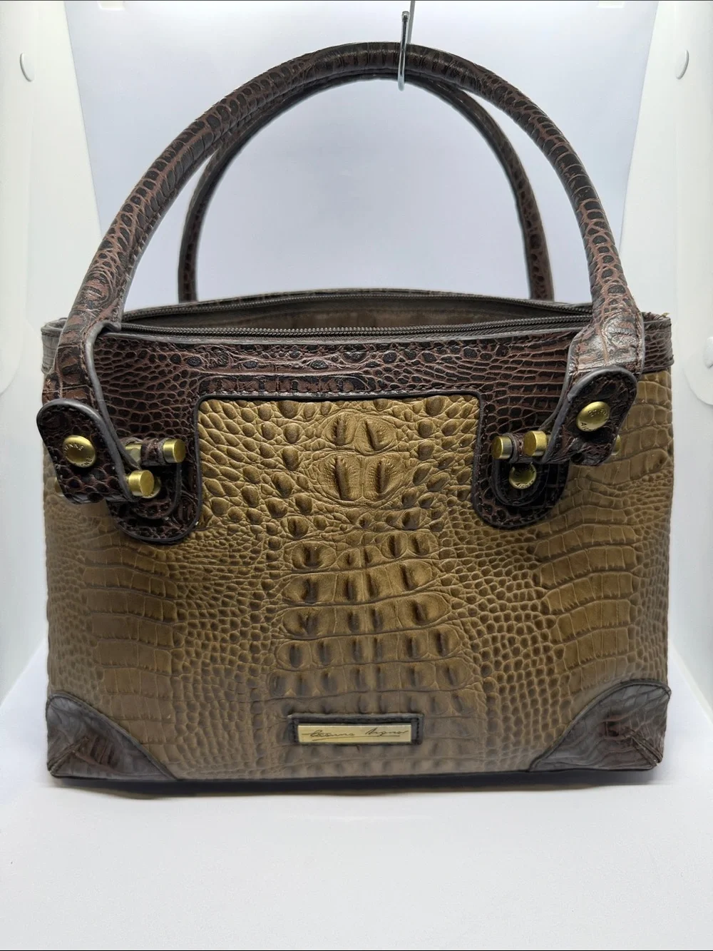 Vintage Etienne Aigner Two-Tone Croc-Embossed Top-Handle Satchel in Brown